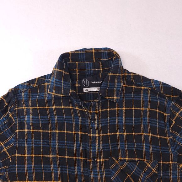 Original Use Tartan Flannel Casual Button Up Shirt Mens Size XS Blue Yellow - Picture 1 of 10
